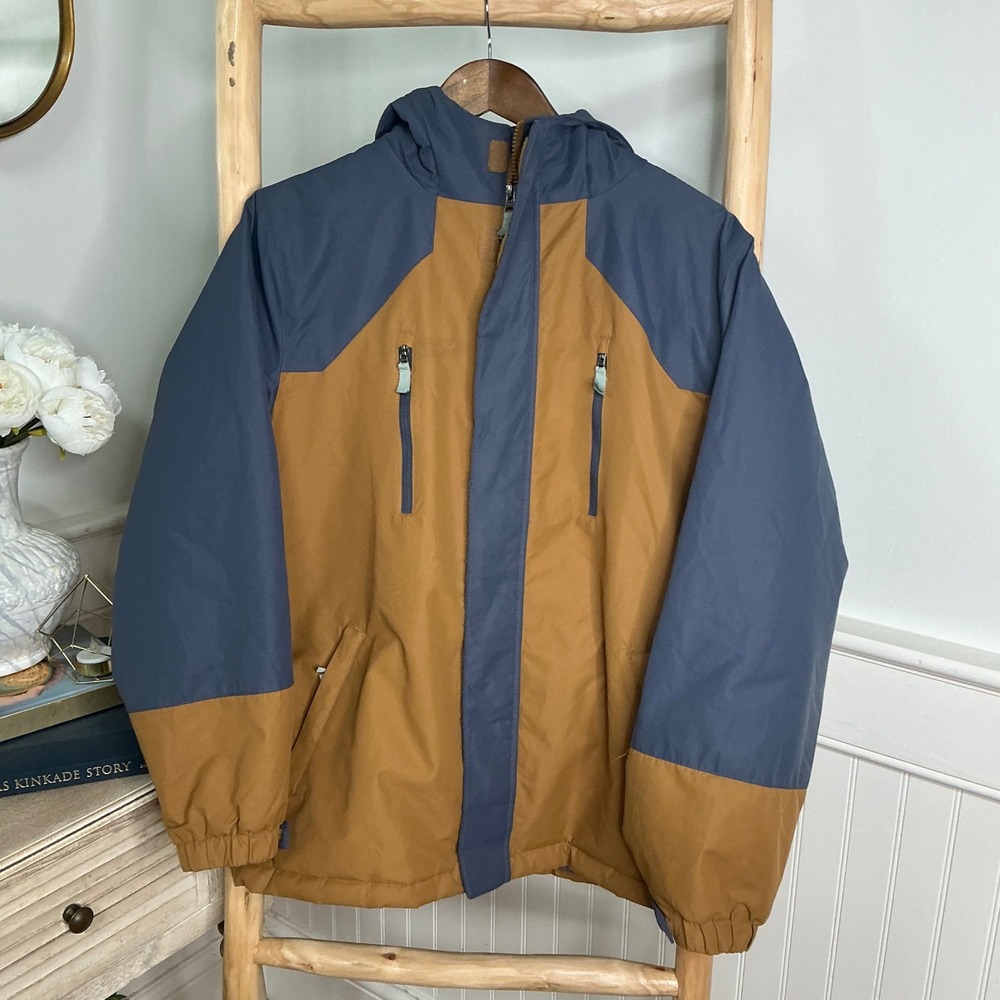 Swiss Tech Boys XL 14-16 Hooded Winter Jacket Brown Blue Colorblock Puffer Coat